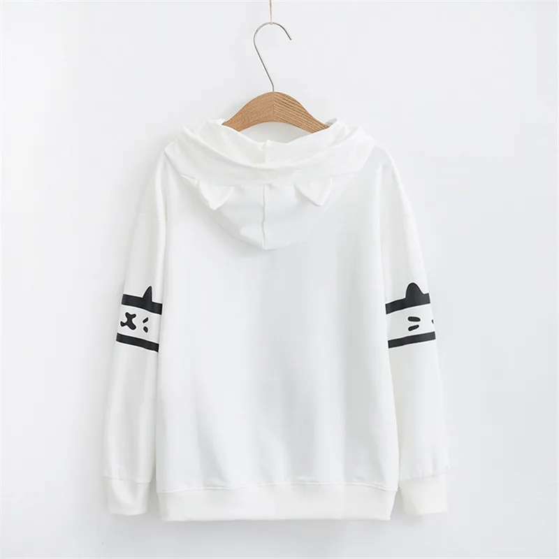  Spring Mori Girl Hooded Sweatshirt 2019 Japanese Cute Long Sleeve Kawaii Cat Graphic Ear White Hood