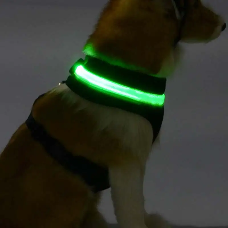 LED Dog Collar Harness Flashing Light Puppy Training Walking Safety