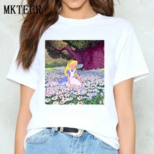 Alice In The Flowers Wonderland Графические футболки Vogue Женская футболка Femme Ulzzang Harajuku футболка Топы И Футболки летняя уличная одежда
