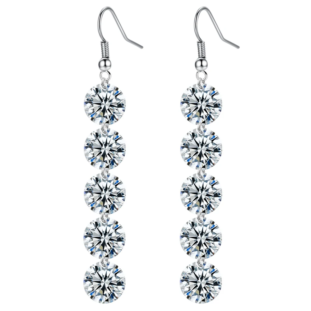 

High quality Silver Earrings for women five round Charm Crystal 925 Fashion Silver Plated earrings BOARALFZ