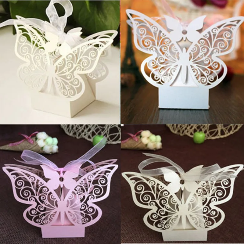 

100pcs/lot Big Luxury Butterfly Laser Cut Wedding Favours Box Wedding Party Sweet Candy Boxes