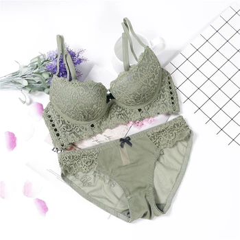 

lingerie 3/4 push up sexy completi intimo donna Cup AB lace top panties and bra setunderwear set women dessous