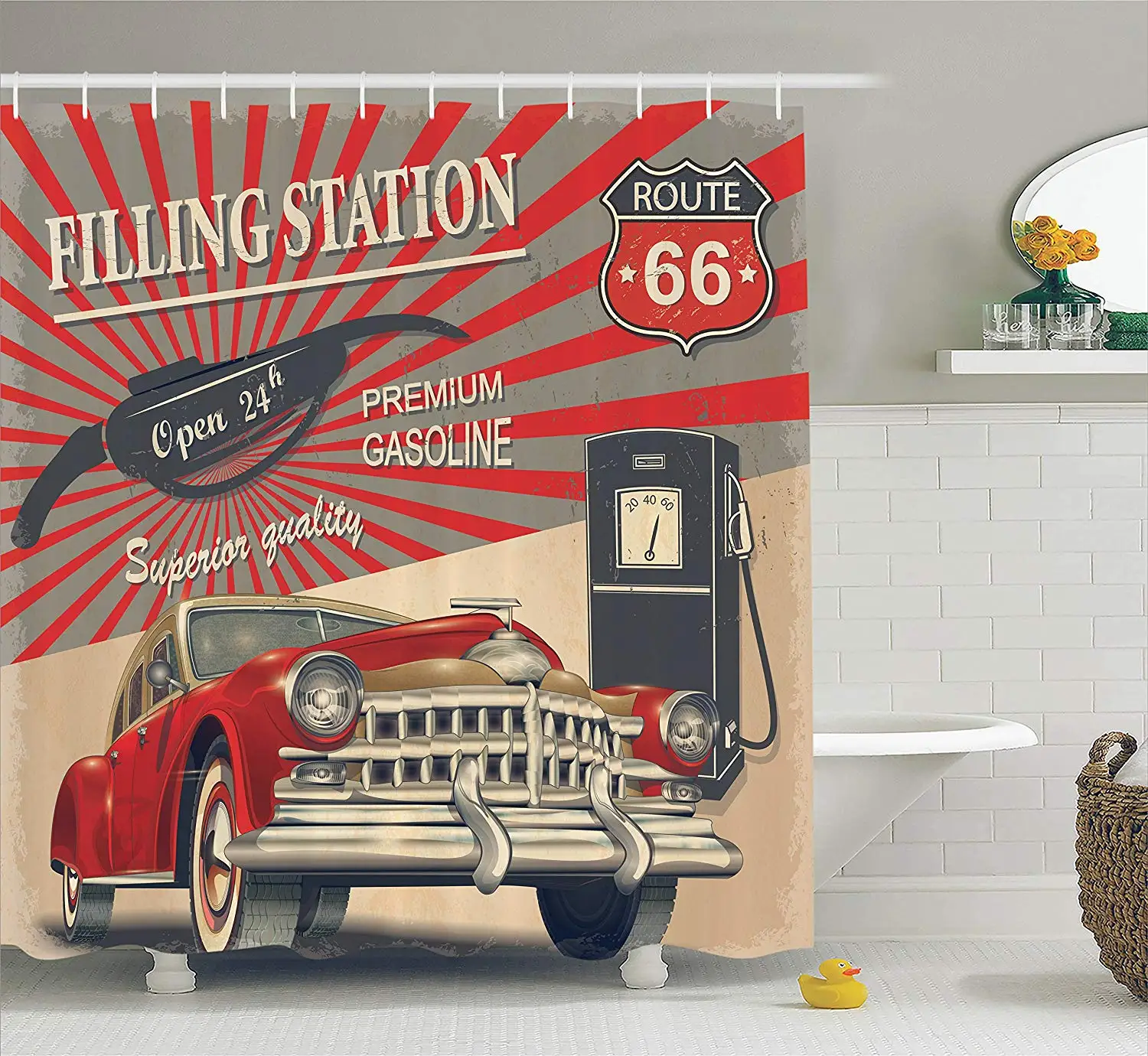 Cars Shower Curtain Poster Style Image Gasoline Station Commercial