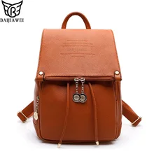 2017 baijiawei diseño cuero de la pu de las mujeres mochila casual bolsas escolares para adolescentes niñas de alta calidad de viaje mujer back packs