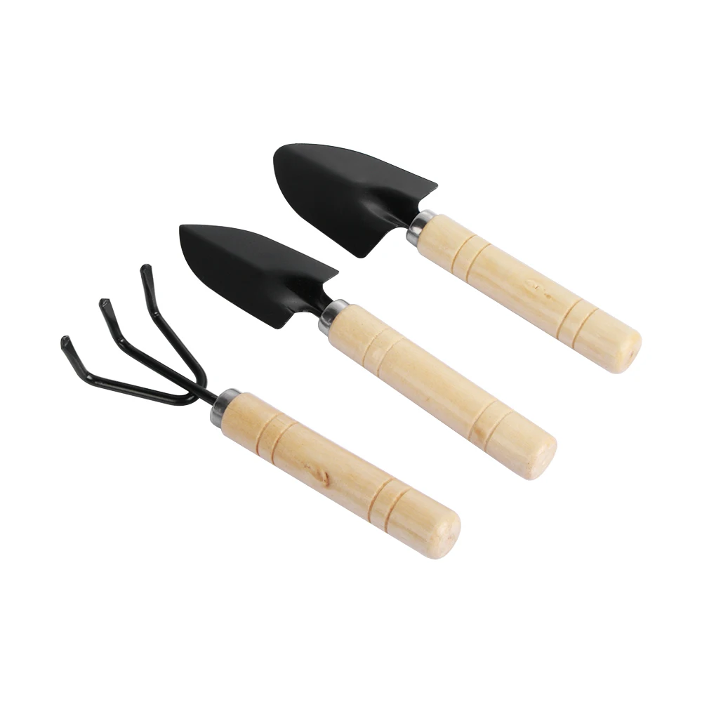 

3PCS/SET Mini Garden Tool Set Mini Shovel Rake Shovel Bonsai Tools Wooden Handle Set Metal Head for Plants Flower Pots