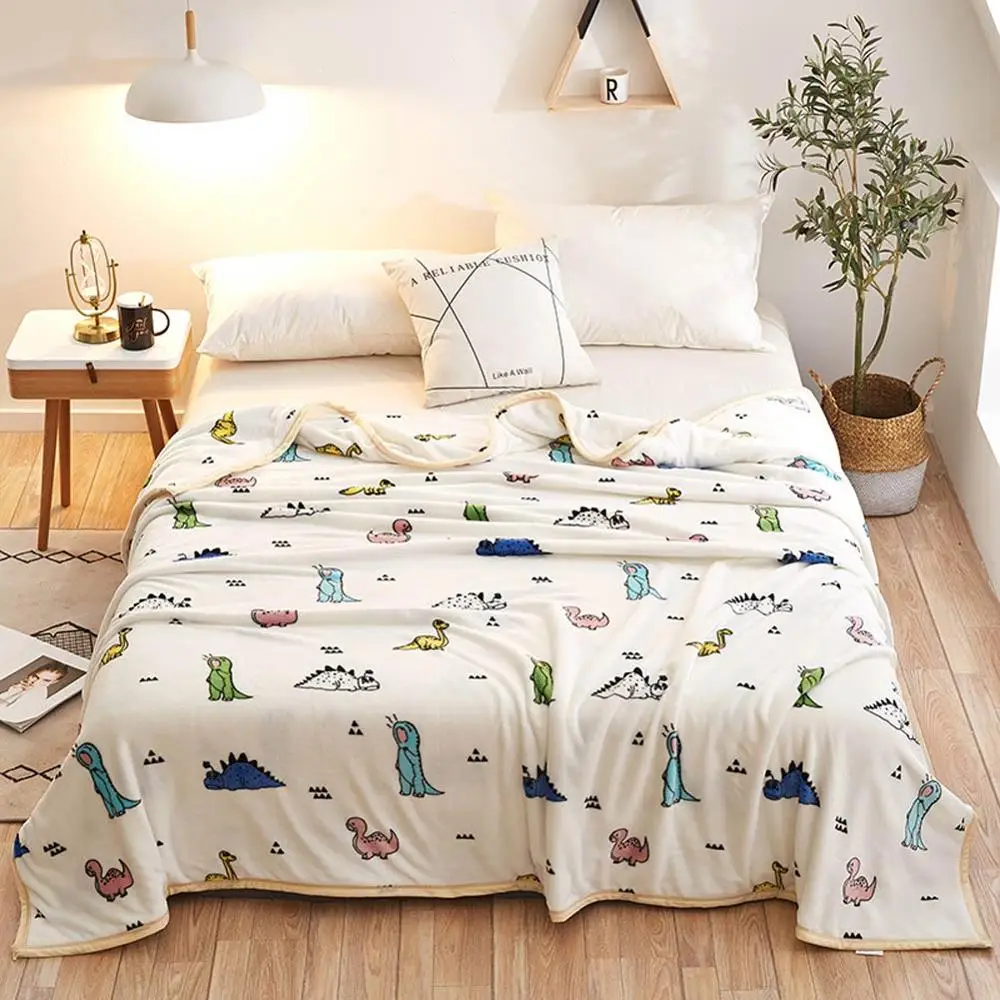 

2019 Cartoon Colorful Dinosaurs Soft Print Double-side Blankets Throws Flannel Fleece Microfiber Plaids Bedsheet Polyester