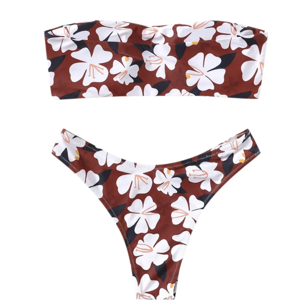 

Ladies Tube Top Bikini Summer Print Beach Bikini Swimwear Two Piece Swimsuit Push Up Bikini Set Traje de bao sexy 4sg