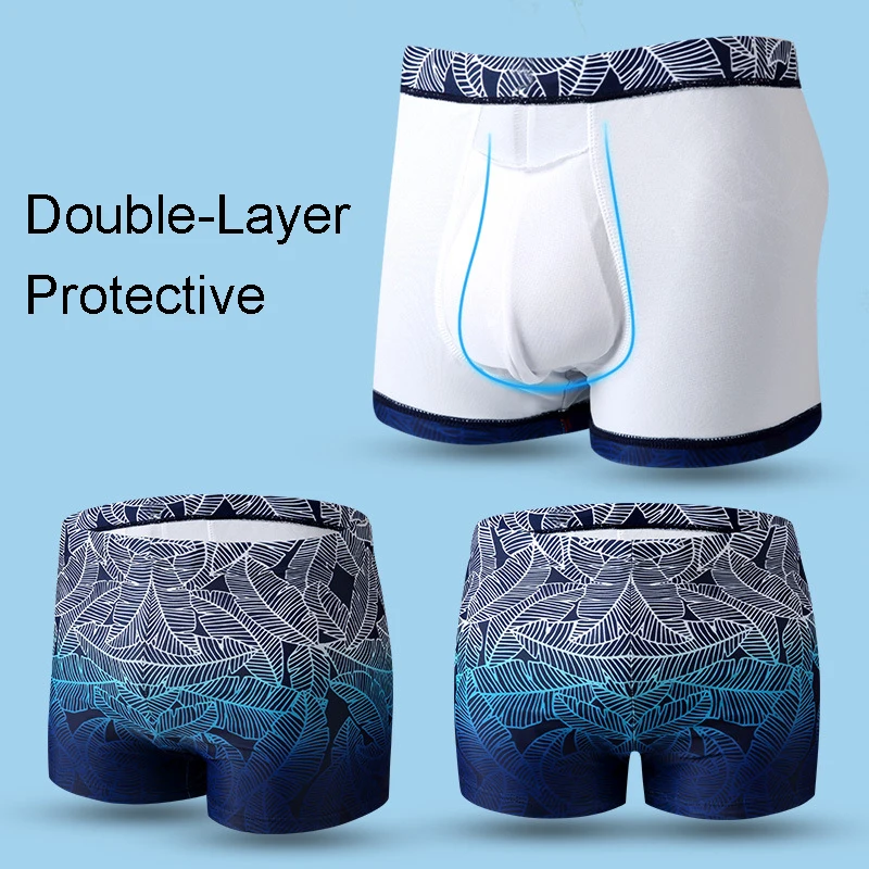 

New 3D Protective Swimming Shorts Men quick-dry Swim Trunks Training Bathing Suit Beach swimwear plus size Loose double-layer