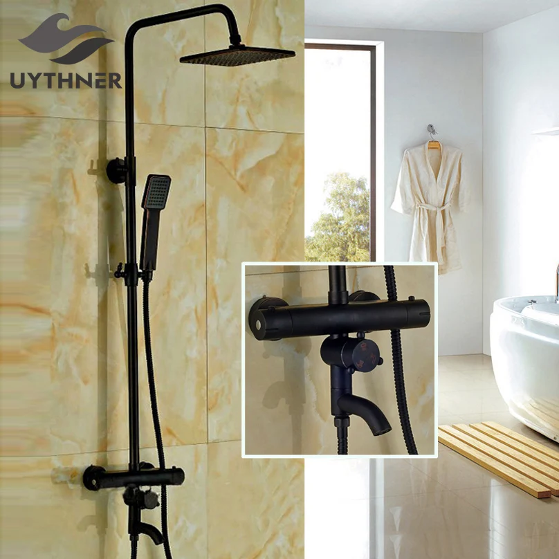 

Uythner Newly Wall Mount 8" Thermostatic Shower Set Faucet Oil Rubbed Bronze Rain Bath Shower Tap Tub Faucet