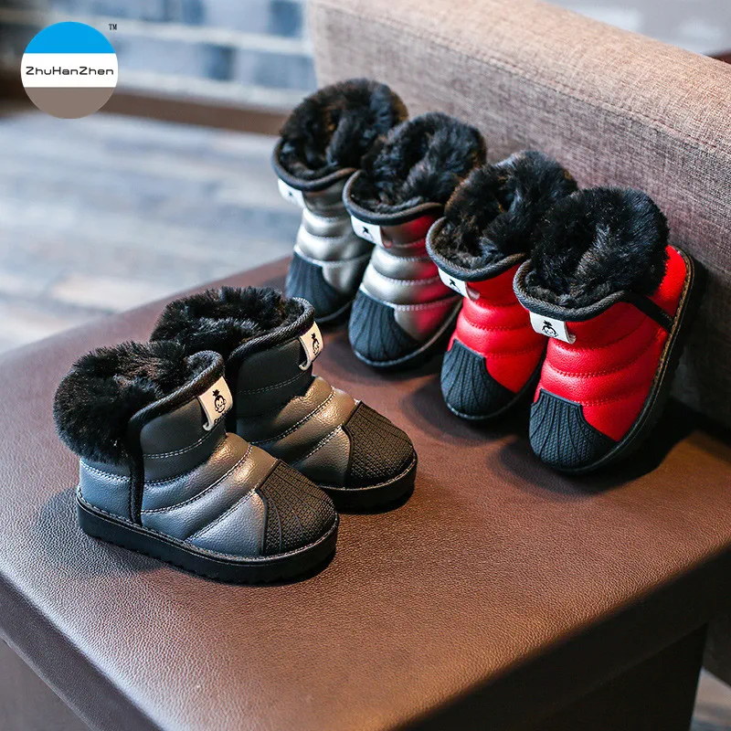 Зимняя новая стильная детская хлопковая обувь для мальчиков и девочек, модные теплые зимние ботинки, Детские Водонепроницаемые ботинки для детей 1-6 лет