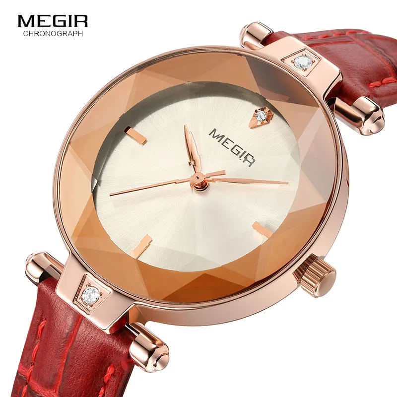 

MEGIR Women's Casual Quartz Watches Leather Analogue Wristwatch for Lady Top relojes de mujer Brand Relogios Femininos 4209 Red