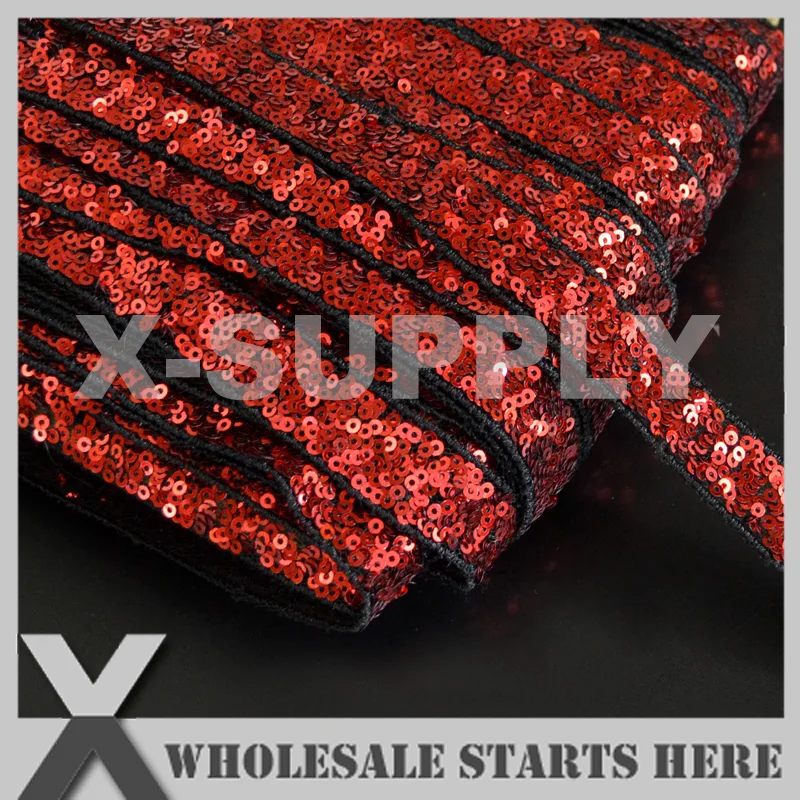 

(2cm Width) Round Sequin Ribbon Lace Trimming Tapes For Headwear,Headband,Clothing,Red&Blue Sequins