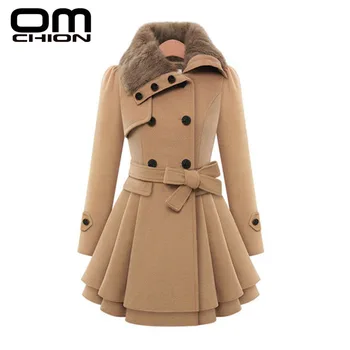 

OMCHION 2019 Autumn Winter Patchwork Fur Coat Women Wool Jacket Sashes Turn-down Collar Long Sleeve Outwear Casual Top LJK15