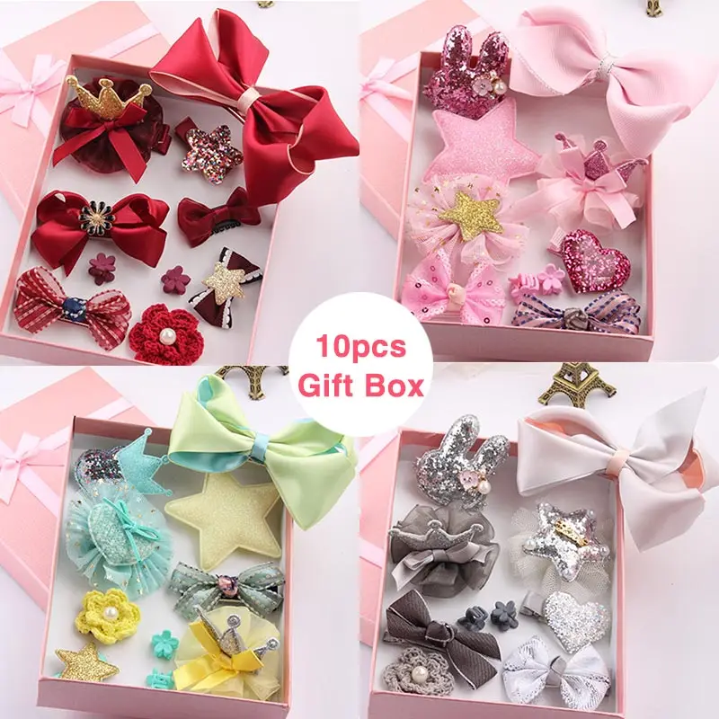 

10 Pcs/Box Children Cute Hair Accessories Set Baby Fabric Bow Flower Hairpins Barrettes Hair clips Girls Headdress Gift