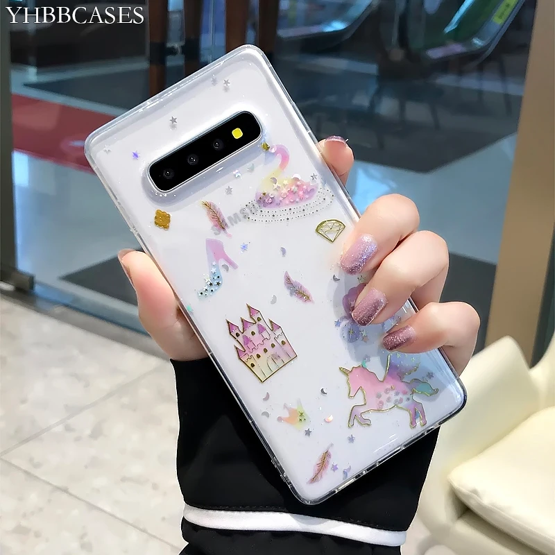 

YHBBCASES Bling Dream Castle Clear Soft Case For Samsung Galaxy S8 S9 S10 Plus Sparkle Sequins Phone Cover For Samsung Note 8 9