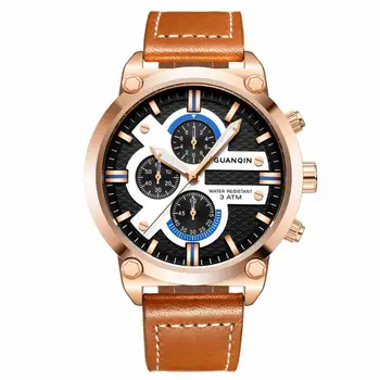 

100% Original GUANQIN Sports Chronograph Luxury Men's Watch 30M Waterproof Casual Fashion Leather Clock Relogio masculino