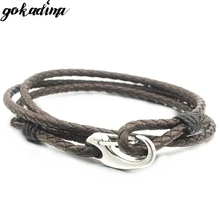 Настоящее Новое поступление, Мода из нержавеющей стали PU кожа цепочка-браслет в виде веревки Модные ювелирные изделия Омаров оптом, L167