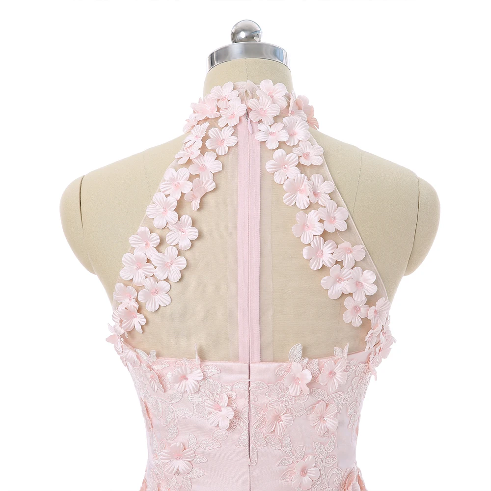 Розовые элегантные коктейльные платья A-Line Halter See Through атласные цветы бисерные Короткие мини-платья для встречи выпускников