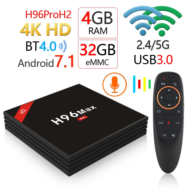 

H96 MAX H2 Android 7.1 TV Box 4GB RAM 32GB ROM Set Top Box RK3328 2.4/5G WIFI BT4.0 4K H.265 USB 3.0 Media Player H96 Pro