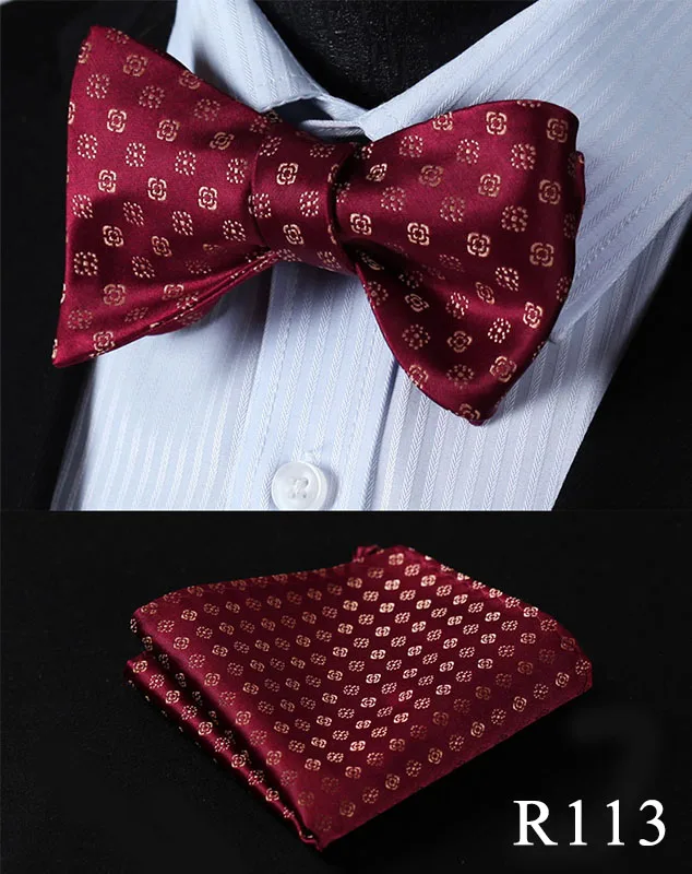 Цветочный Шелковый жаккардовый тканый мужской галстук-бабочка Карманный платок носовой платок костюм набор# RR1 - Цвет: R113