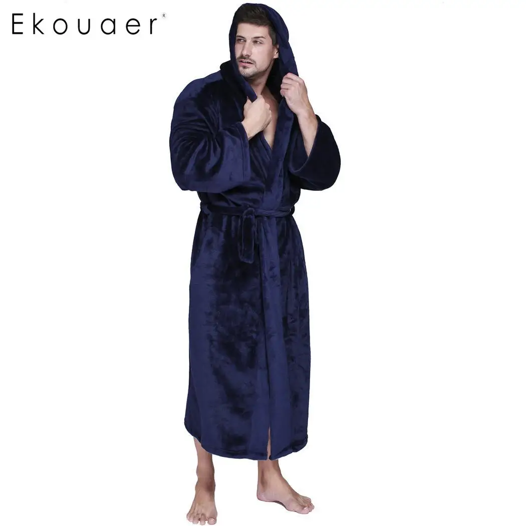 Ekouaer мужской длинный банный халат с капюшоном теплый зимний мягкий плюшевый