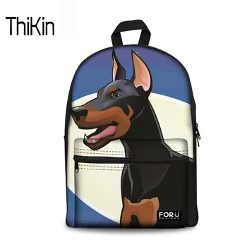 

THIKIN Doberman Print Schoolbag For Boys Girls Children Canvas Shcool Bag Cute Dogs Women Men Brand University Backpack Mochila