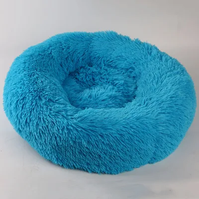 Зимняя кровать для собаки, роскошная теплая кровать для кошки, мягкая плюшевая круглая подушка для собаки пончика для маленькой собаки котята, домик для чихуахуа, йоркца - Цвет: blue