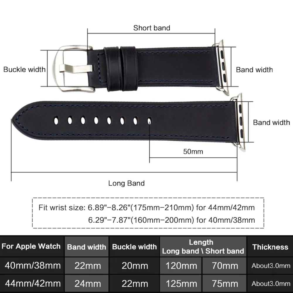 Ремешок для часов MAIKES из натуральной кожи браслет Apple Watch 42 мм 38 44 40 темно