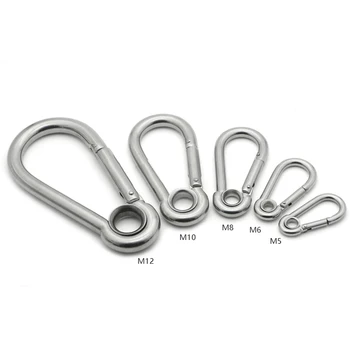 

5pcs M6 Silver Multifunctional Eyelet Spring shap Quick hook Chain Fastener Hook Carabiner Stainless Steel Hiking Camping