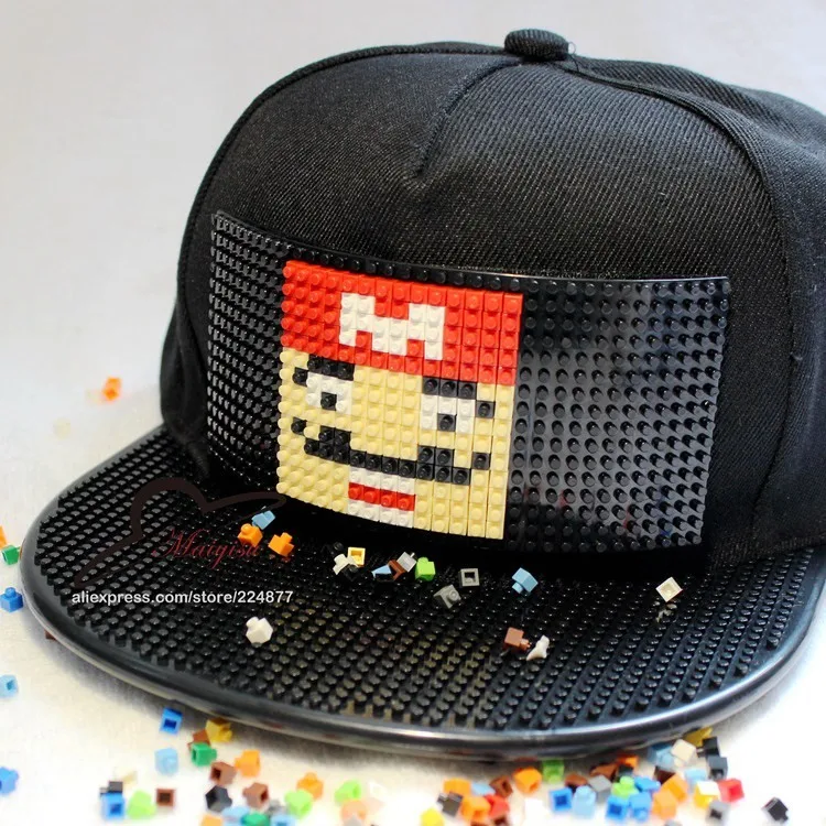 Новая мода Дизайн DIY Съемный дружище Snapback Шапки для Для мужчин лето Мозаика кирпич шапка для женский, черный Шапки
