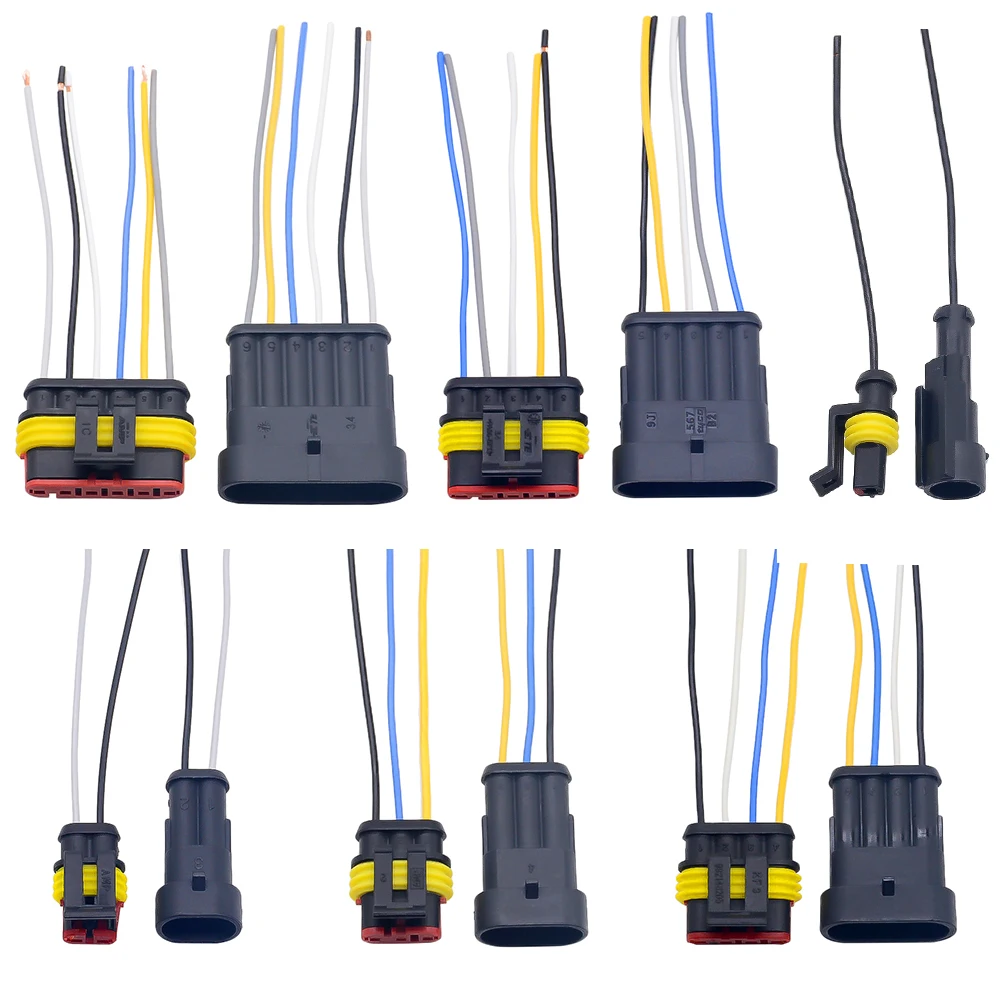 

10sets/lot Kit 1/2/3/4/5/6 Pin Way Waterproof Electrical Wire Connector Plug Wire harness