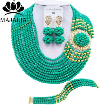 

Majalia Fashion Nigeria Wedding African Beads Jewelry Set Cyan green Crystal Necklace Bridal Jewelry Sets Free Shipping 10KP007