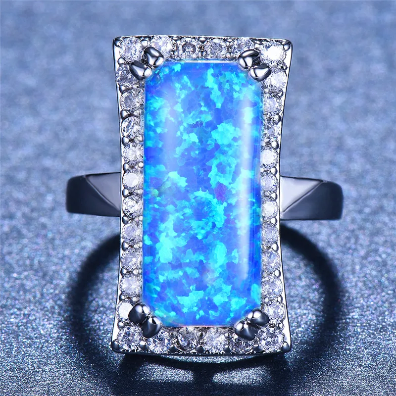 Boho, мужское, женское, бело-голубое кольцо с огненным опалом, большой 925 пробы, заполненное серебром, свадебные ювелирные изделия, кольца для помолвки для женщин