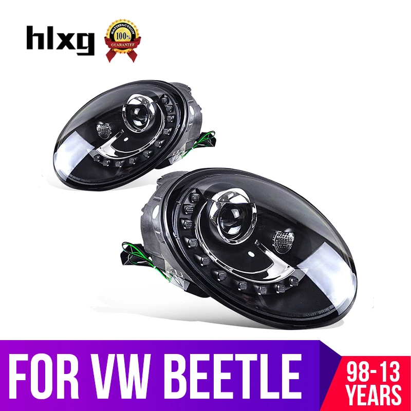 

hlxg Led Headlights Assembly for Volkswagen Beetle 1998-2013 Car Styling Head Lamp case Xenon LED H7 Angel Eye Car lights