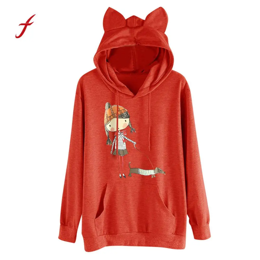

Spring Autumn Cute Clothing Women Casual Printing Cat ears Hooded Sweatshirt Ladies Plus Size Loose Hoodies Sweatshirt /PT
