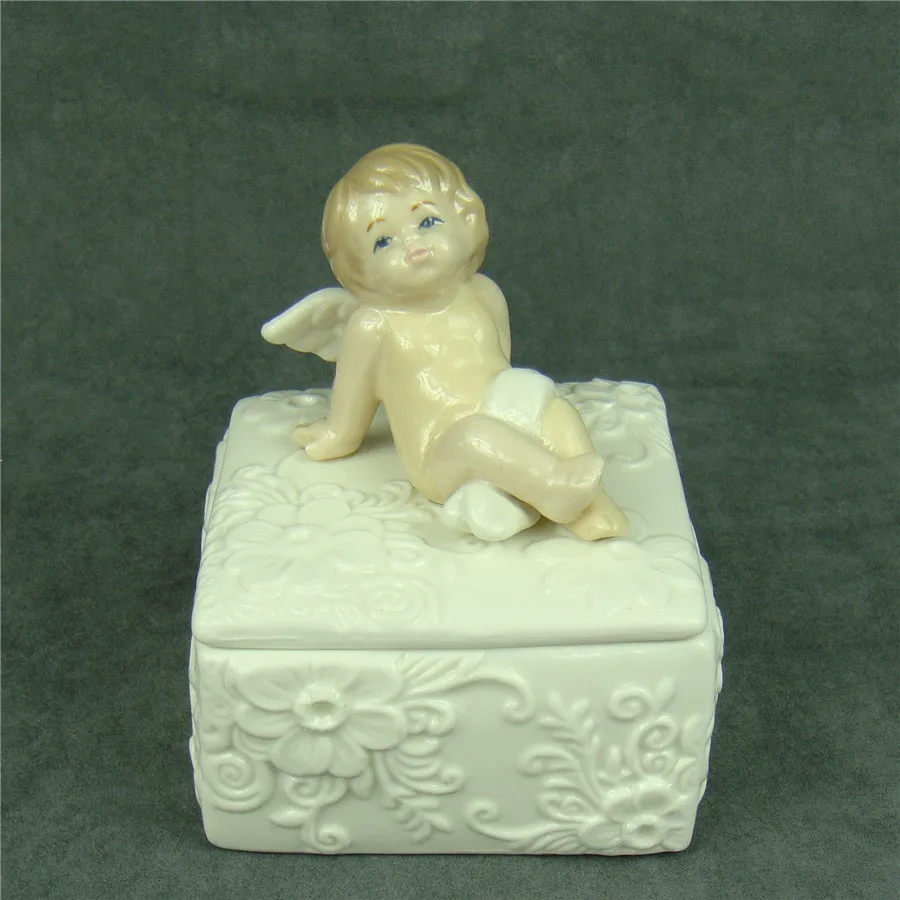Porcelain Angel Statue Jewellery Box Decorative Ceramics Cupid Figurine