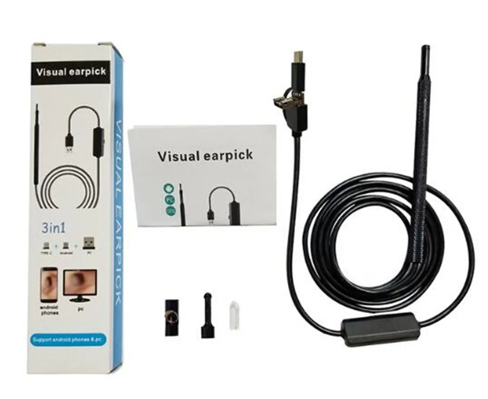 3 in 1 USB OTG 비주얼 귀 청소 내시경 스푼 기능성 진단 도구 귀 클리너 안드로이드 720P 카메라