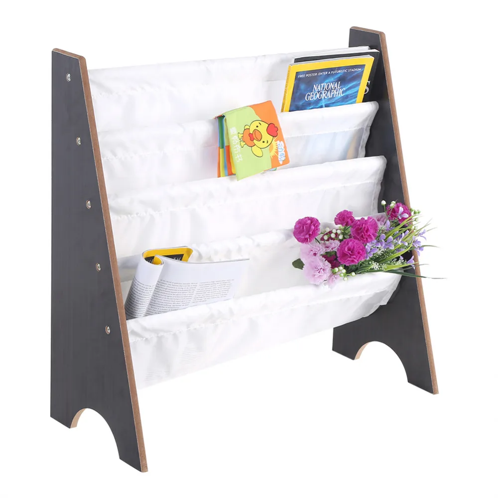 

Children Furniture Bookcase Book Storage Display Rack Bookshelf With 4 Pockets For Kid Learning Bedroom Living Room Storage Book