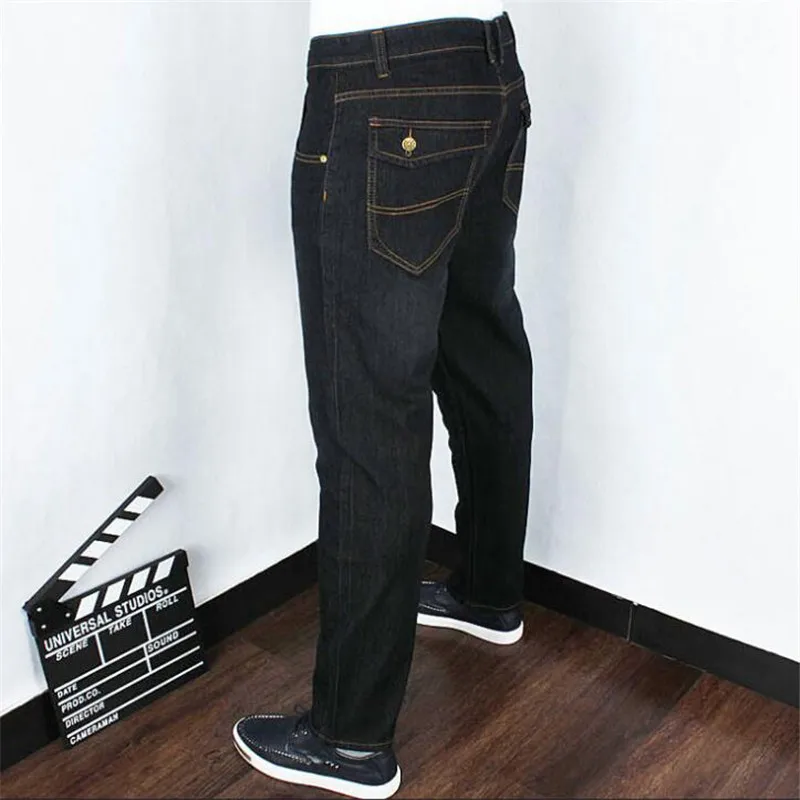 Большие размеры 44, 46, 48, 50, мужские джинсы, брюки, хорошее качество, прямые Стрейчевые джинсы, мужские дизайнерские, мужские, повседневные, тонкие, черные, прямые брюки