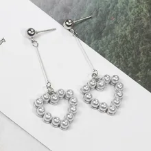 2019 Heart Round Shaped Pearl Pendant Long Drop Earrings Fashion Women Earrings Vintage Long Drop Earrings Wedding Party Korean