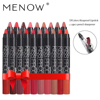 

Menow 19 Color/Lote KISSPROOF Sexy Beauty Long Lasting Lipstick Pen Pencil Gift 19Pcs Pencil Sharpener Pro Lips Cosmetics 4187