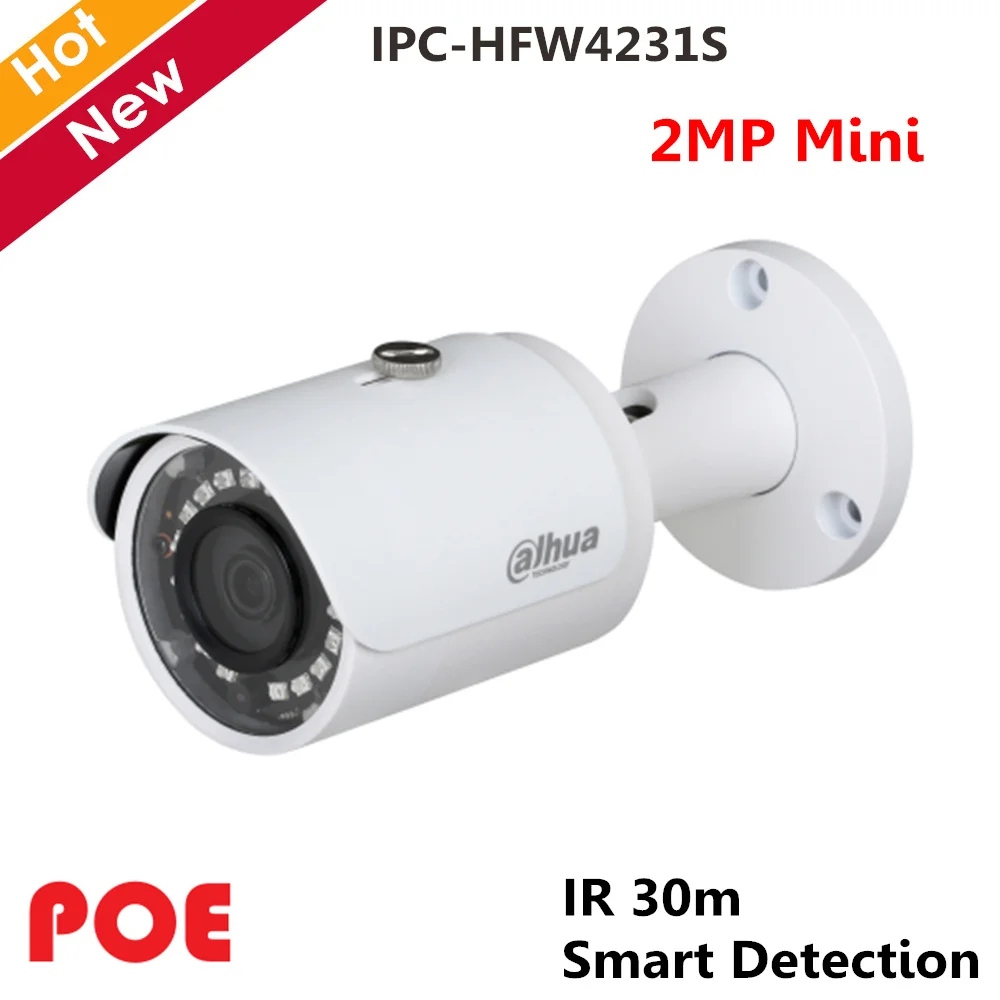 Dahua POE 2MP WDR IR Mini Bullet Network IP Camera Indoor Outdoor IP67 Support Smart Detection Metal case IPC-HFW4231S Dahua POE 2MP WDR IR Mini Bullet Network IP Camera Indoor Outdoor IP67 Support Smart Detection Metal case IPC-HFW4231S