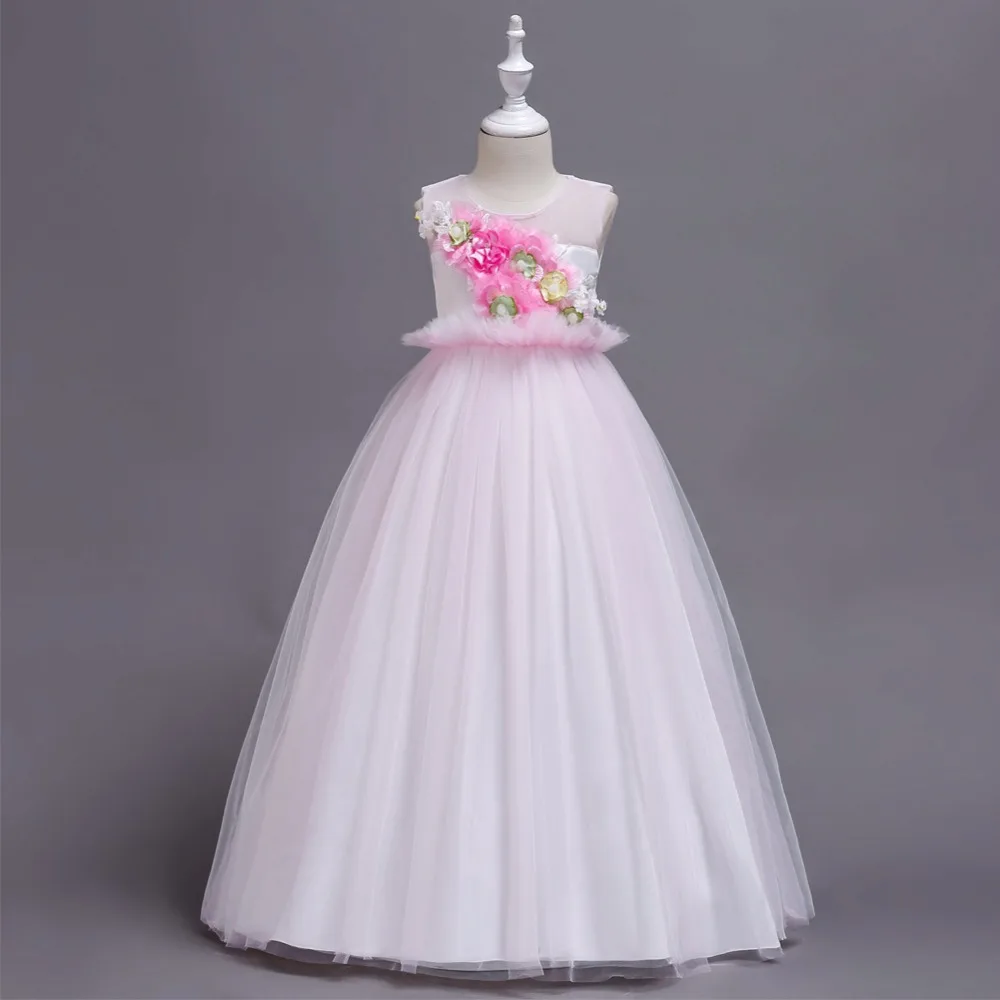 

2018 new summer girls princess dress applique sleeveless girls party dress kids elegant 10 years old girls long evening dress