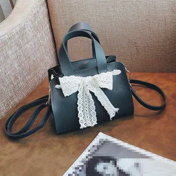 

Sweet Ladies Girls Mini Lace Bowknot Shoulder Bags Handbags New Fashion Women Female Solid Color PU Leather Messenger Bag AB@W3