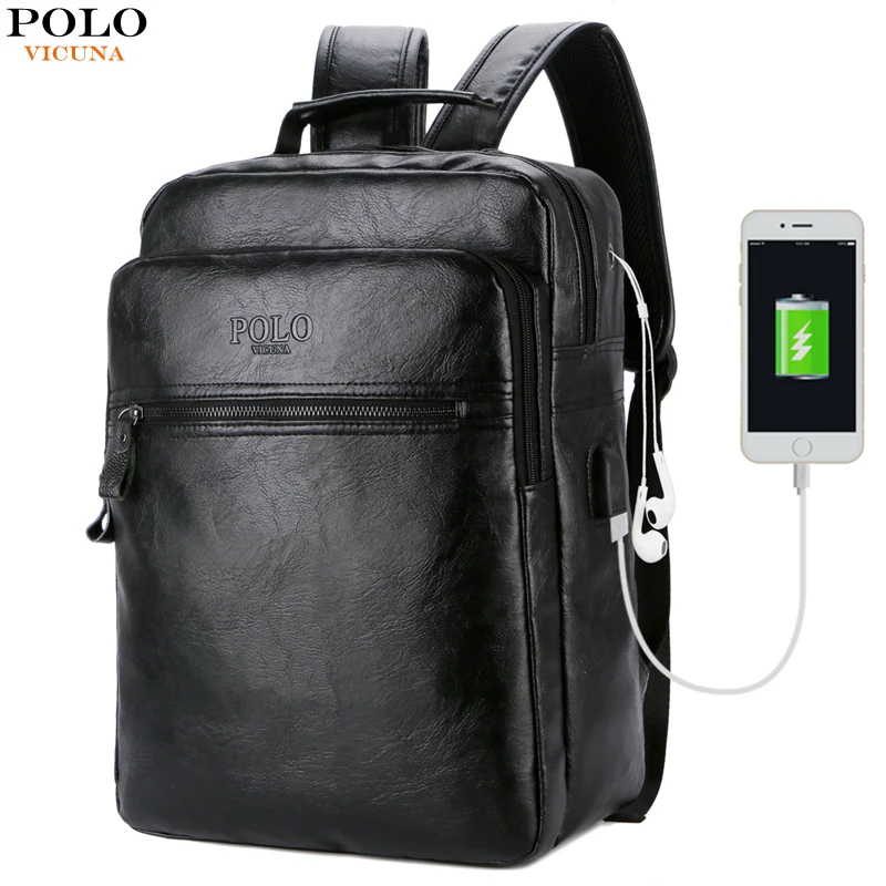 Дешево VICUNA POLO мужской кожаный рюкзак для ноутбука с usb кабелем и отверстием для наушников, школьный рюкзак с передним карманом, рюкзак mochila