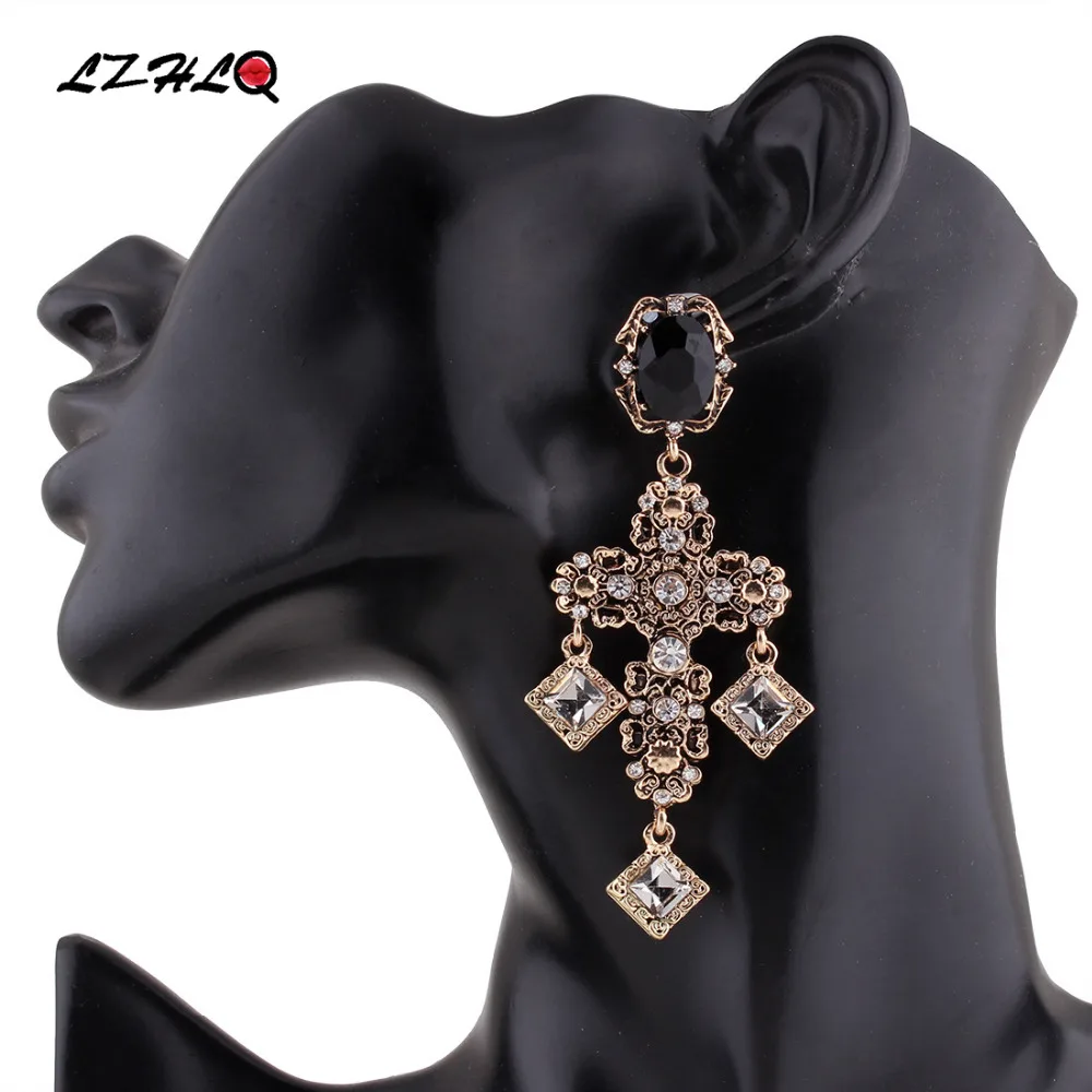 LZHLQ Rhinestone Cross Big Earrings For Women 2017 Fashion Brand