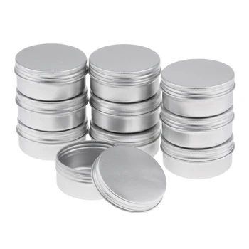 

10x 50ml Empty Tin Containers Reusable Metal Round Jars Mini Portable Storage Case with Screw Thread Lid, Small Size