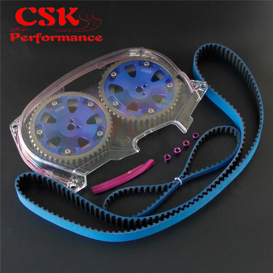 

Racing Timing Belt Cover + Cam Pulley + Timing Belt For Lancer Evolution 4G63 EVO 4 5 6 7 8 Blue,Gray,Silver