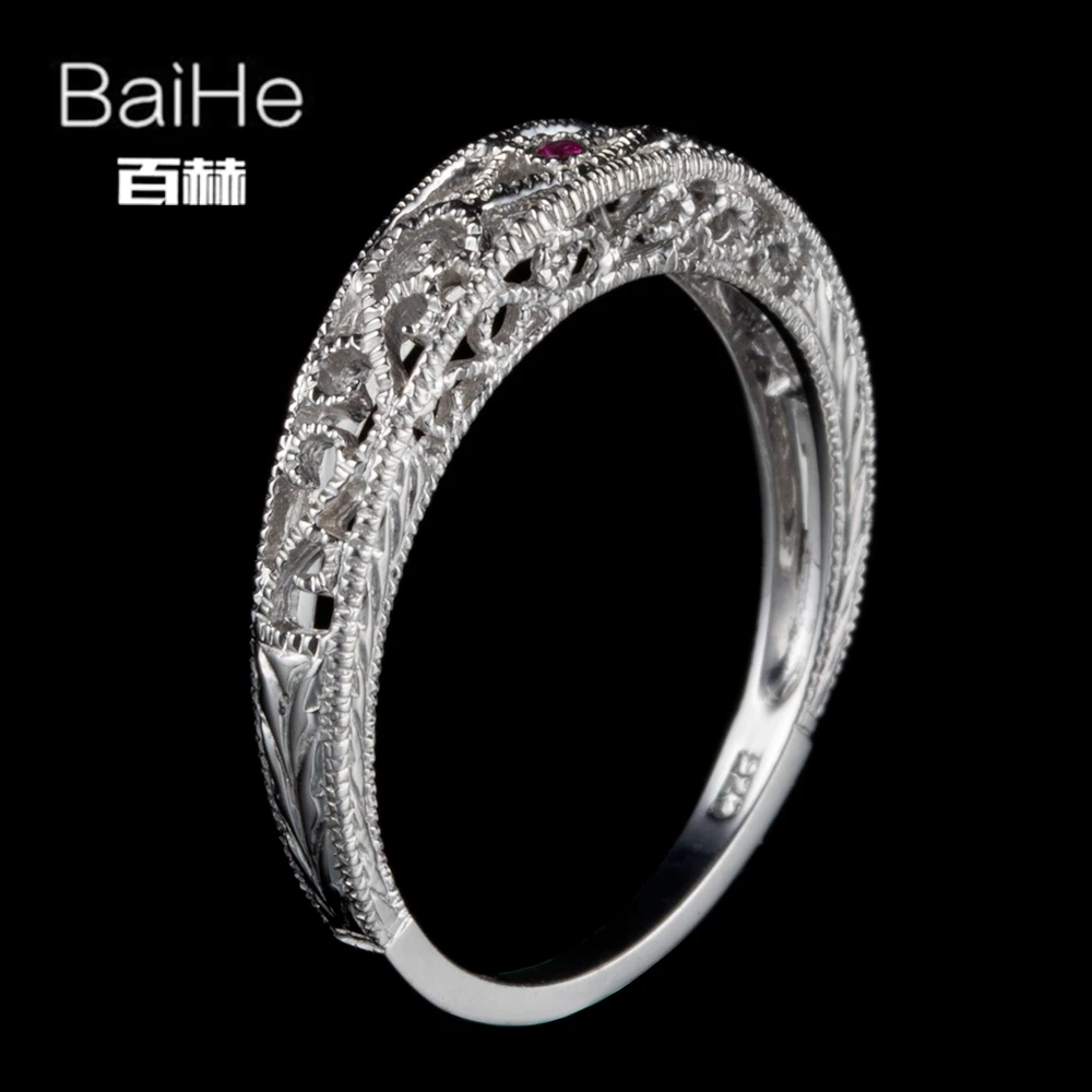 Baihe SOLID 14 К из белого золота(au585) 0.01ct CERTIFIED H/SI натуральная Рубины Обручение Для женщин Винтаж Ювелирные украшения кольцо