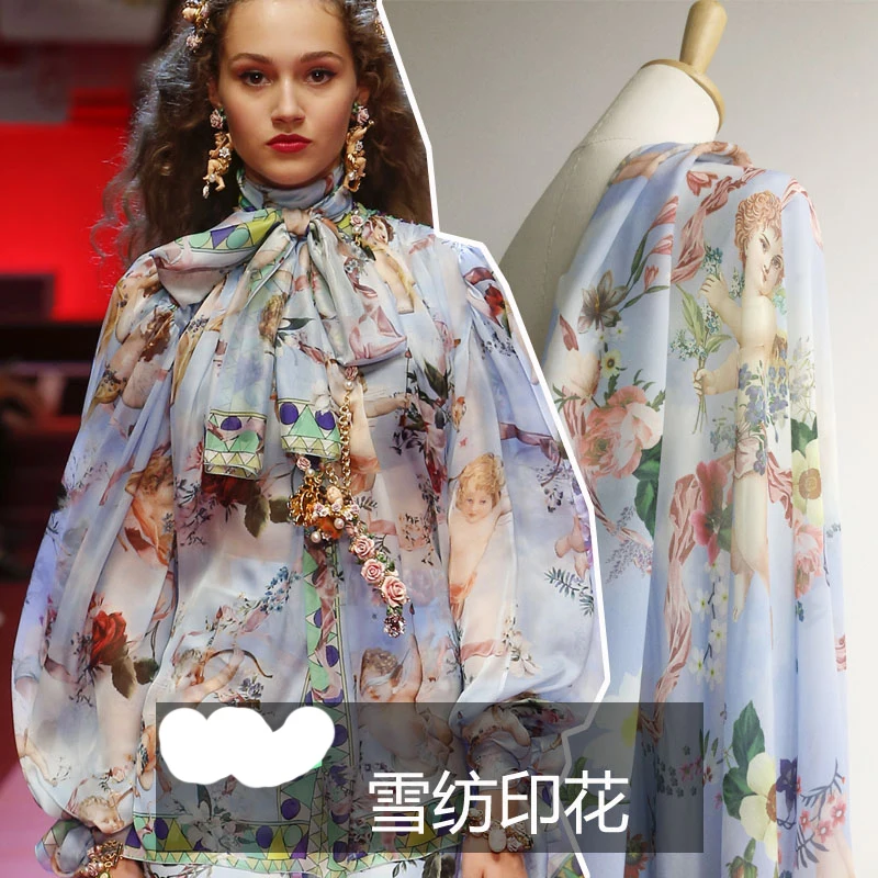 

Mushroom printing fabric custom printed chiffon fabric angel children pattern digital printing